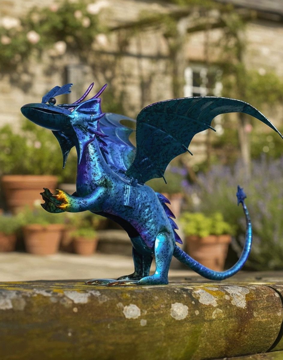 Blue Wyrmling Baby Dragon Garden Sculpture Digital Illustration