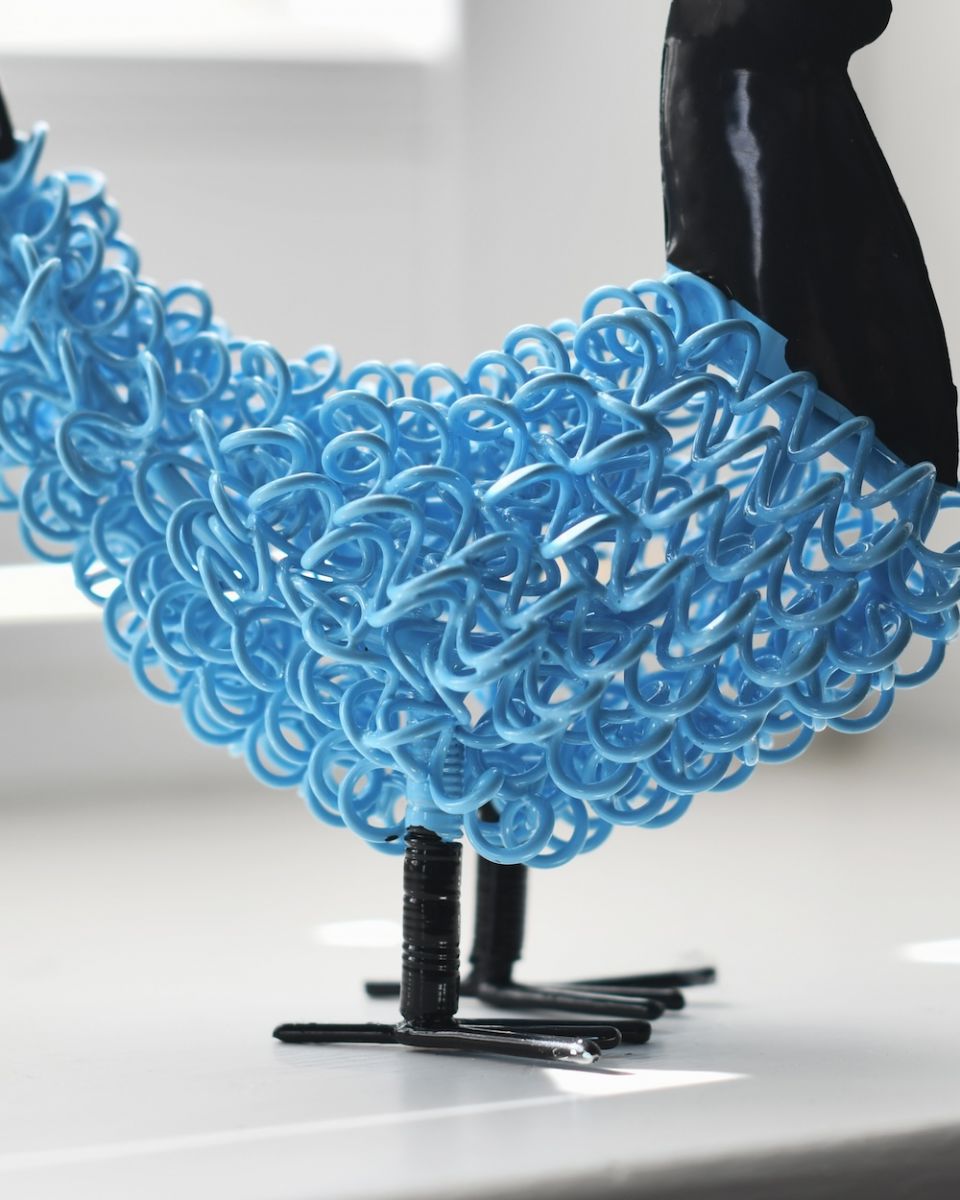 Close up of body detail on recycled cockerel sculpture