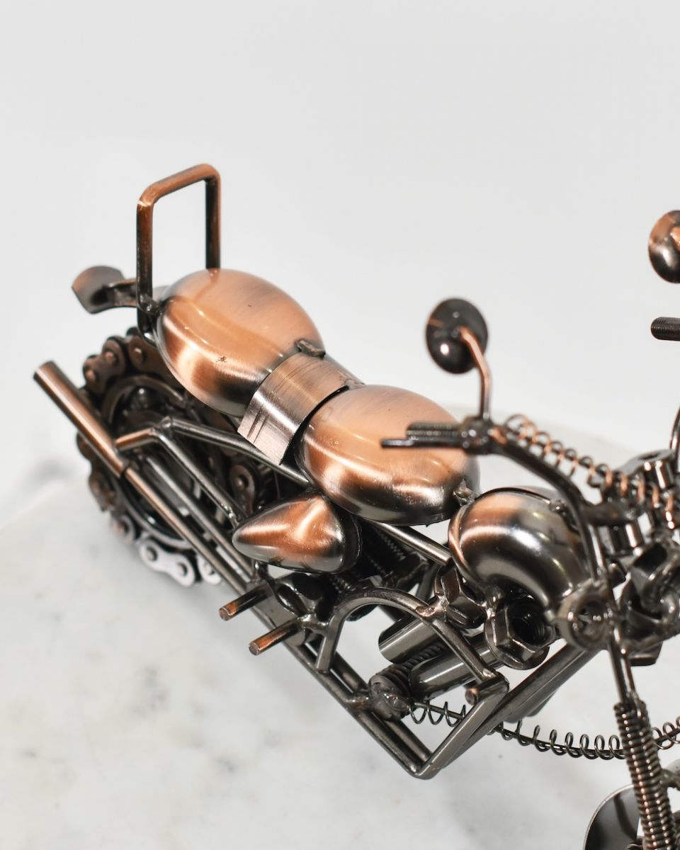 close up of seat on industrial motorbike home sculpture close up of seat on industrial motorbike home sculpture