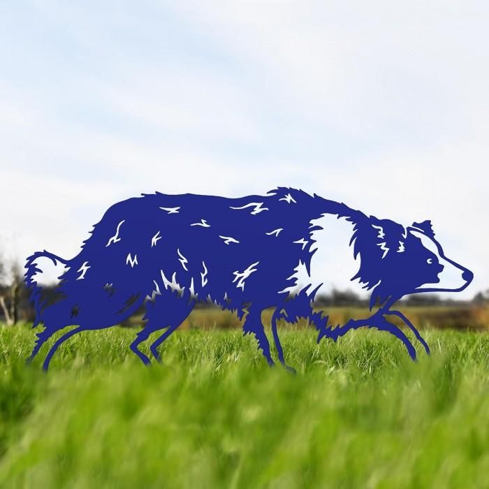 Border Collie Sheepdog Silhouette in Blue