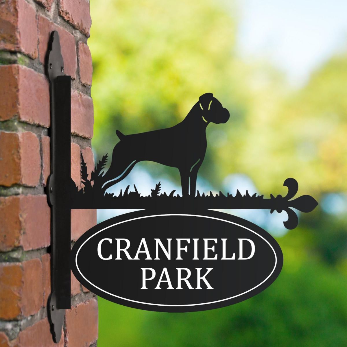 Boxer Dog Iron Bracketed House Name Sign  Boxer Dog Iron Bracketed House Name Sign