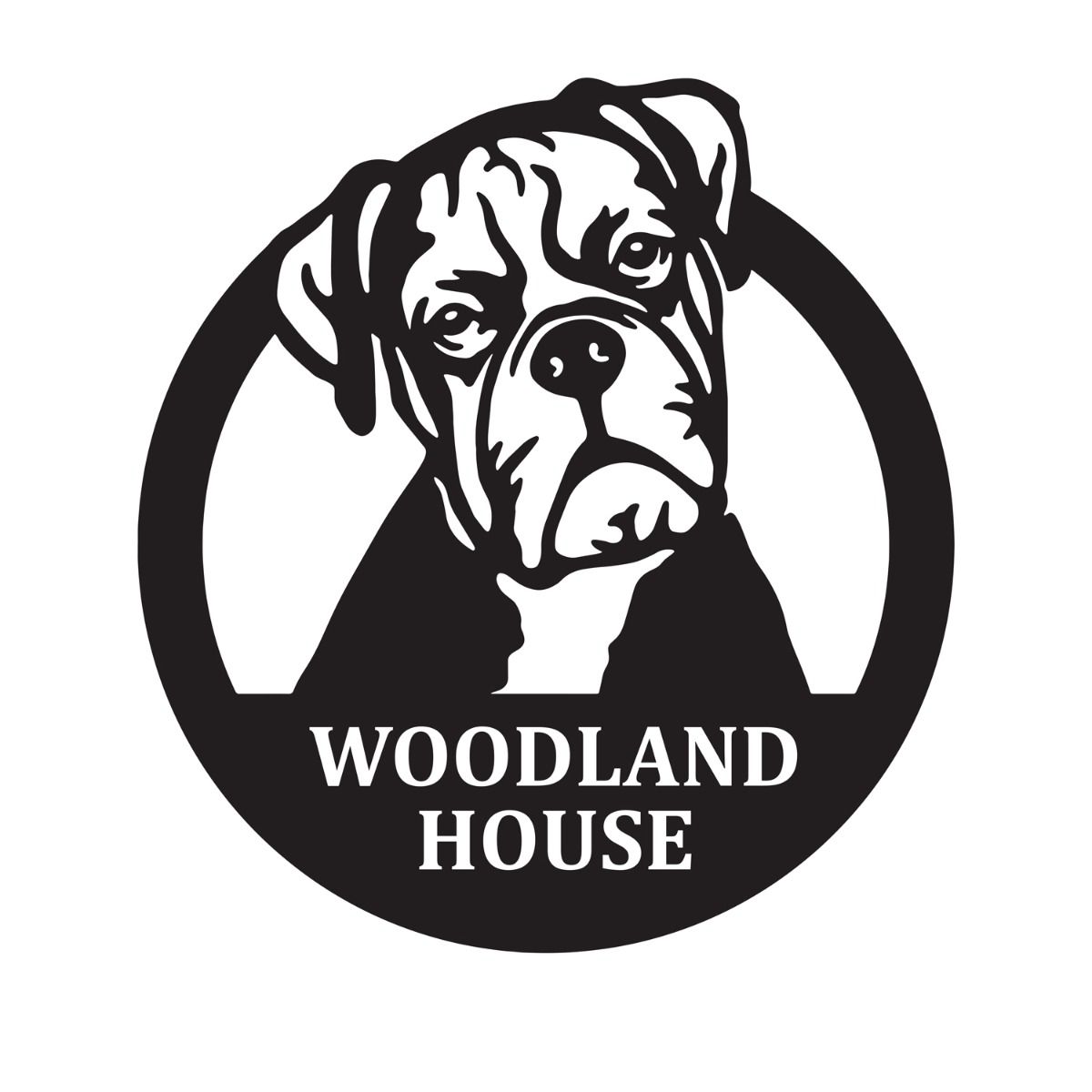 Steel Circular Boxer Dog House Name Sign