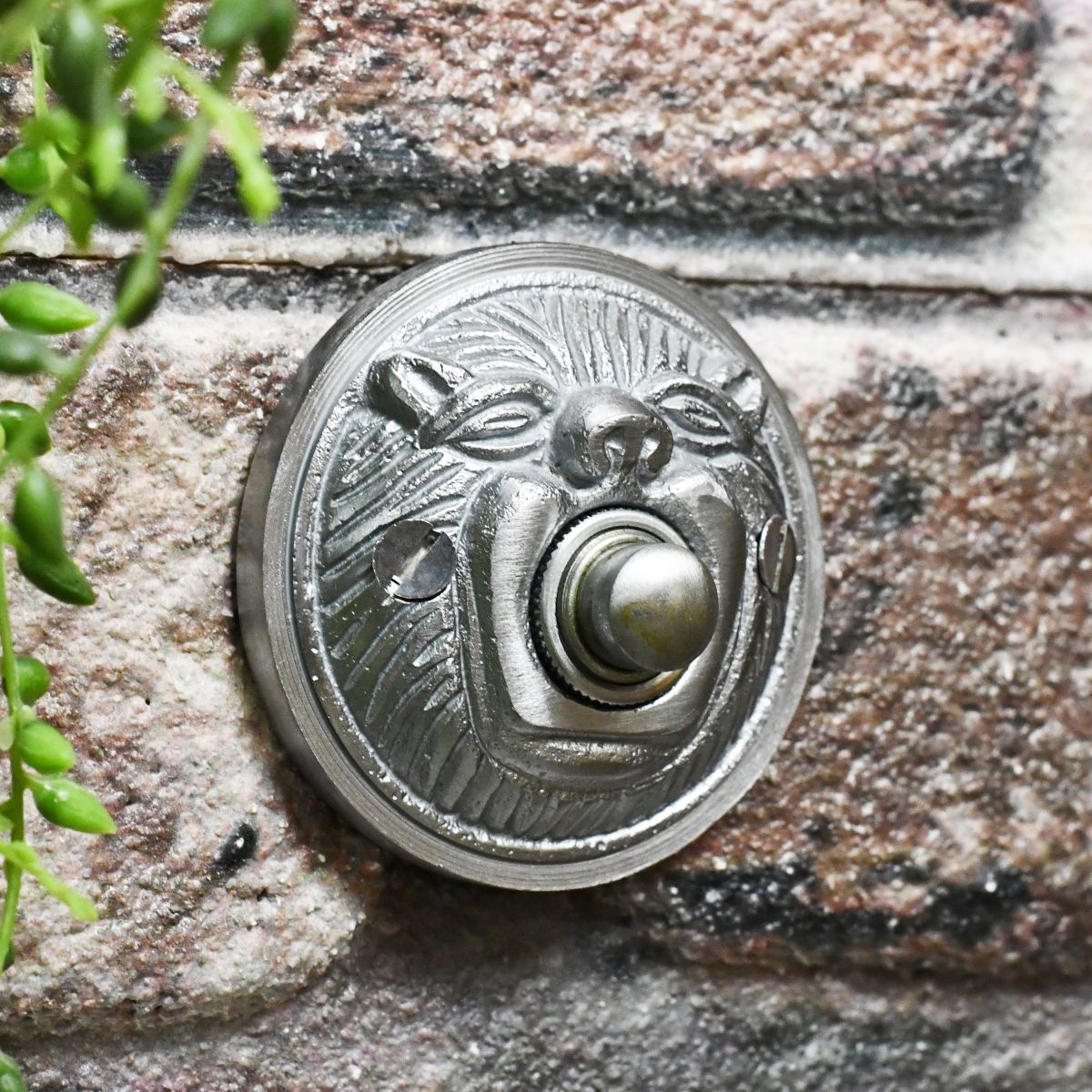 Satin chrome finish ornate lion bell push button