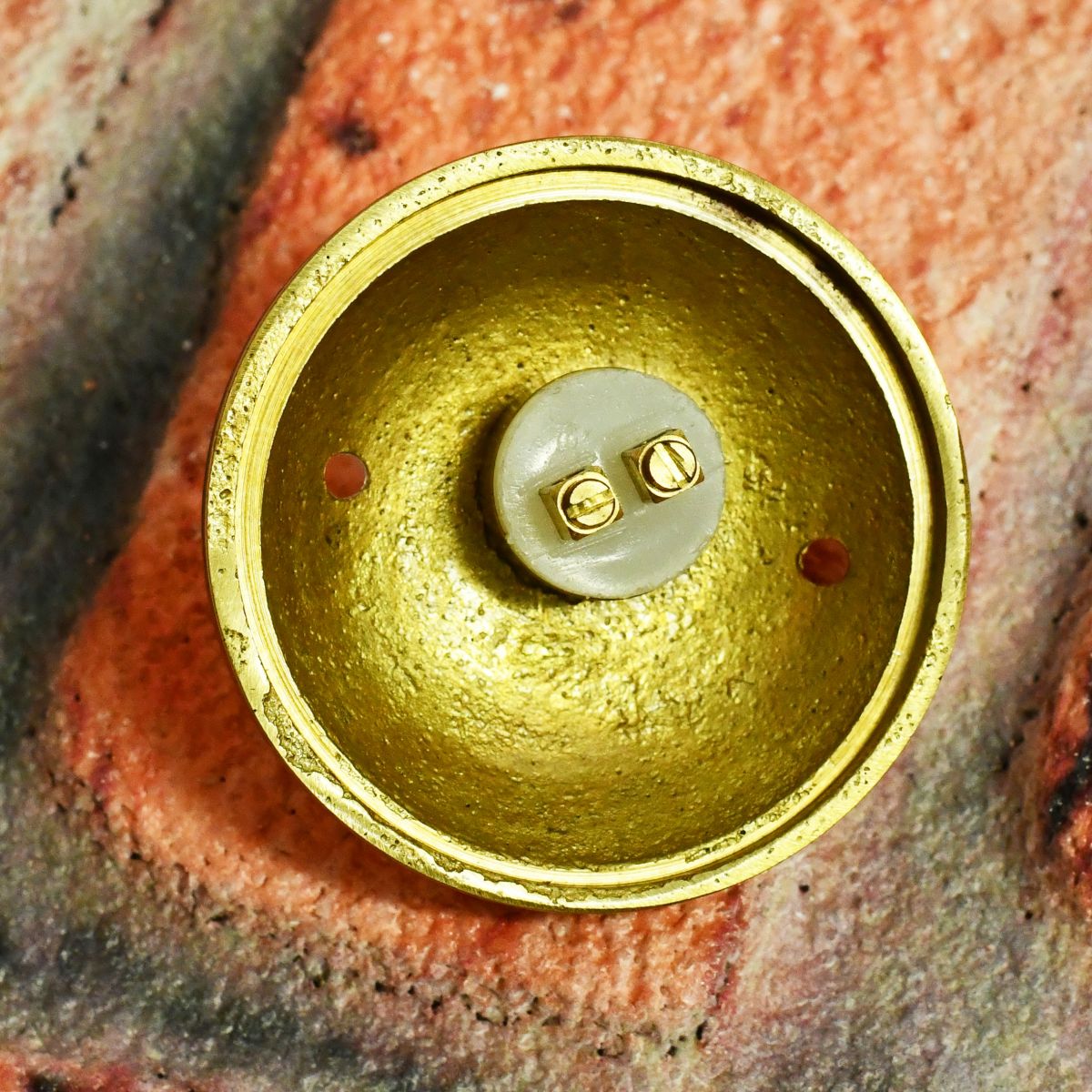 Back of brass round bell push - Terminals for wiring
