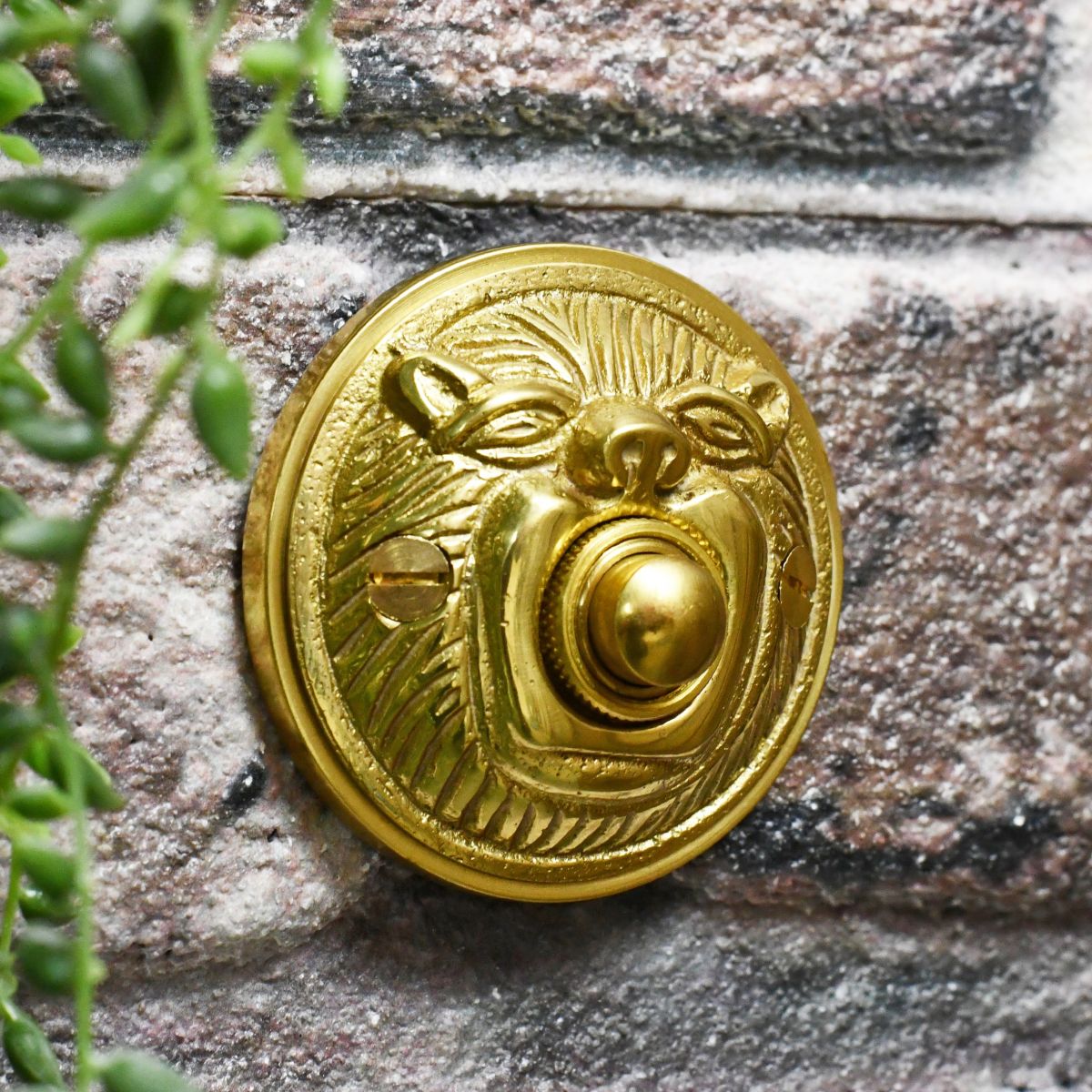 Brass old fashioned lion bell push button