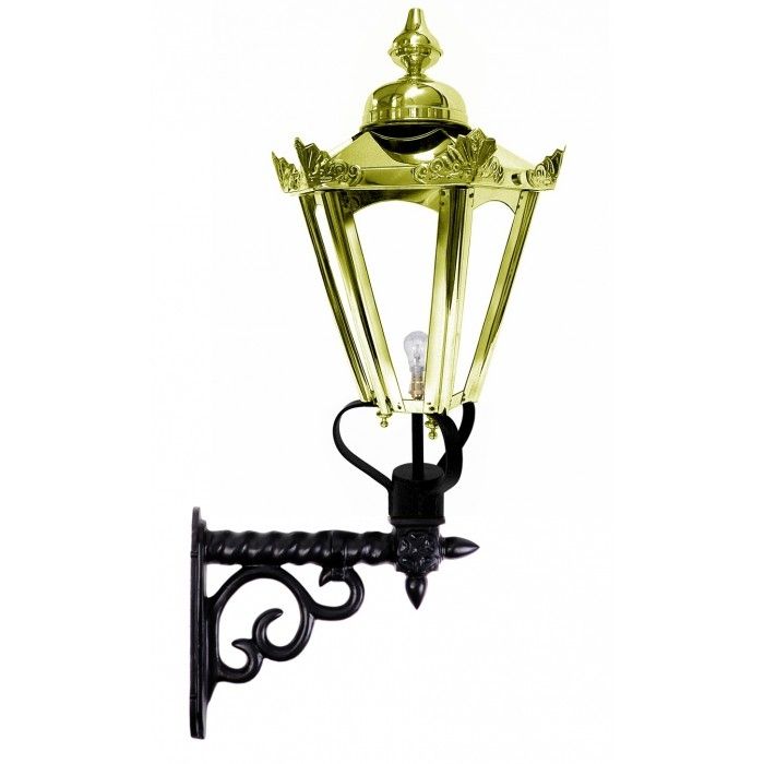 Polished Brass Hexagonal Concordia Lantern on an Ornate Royale Bracket