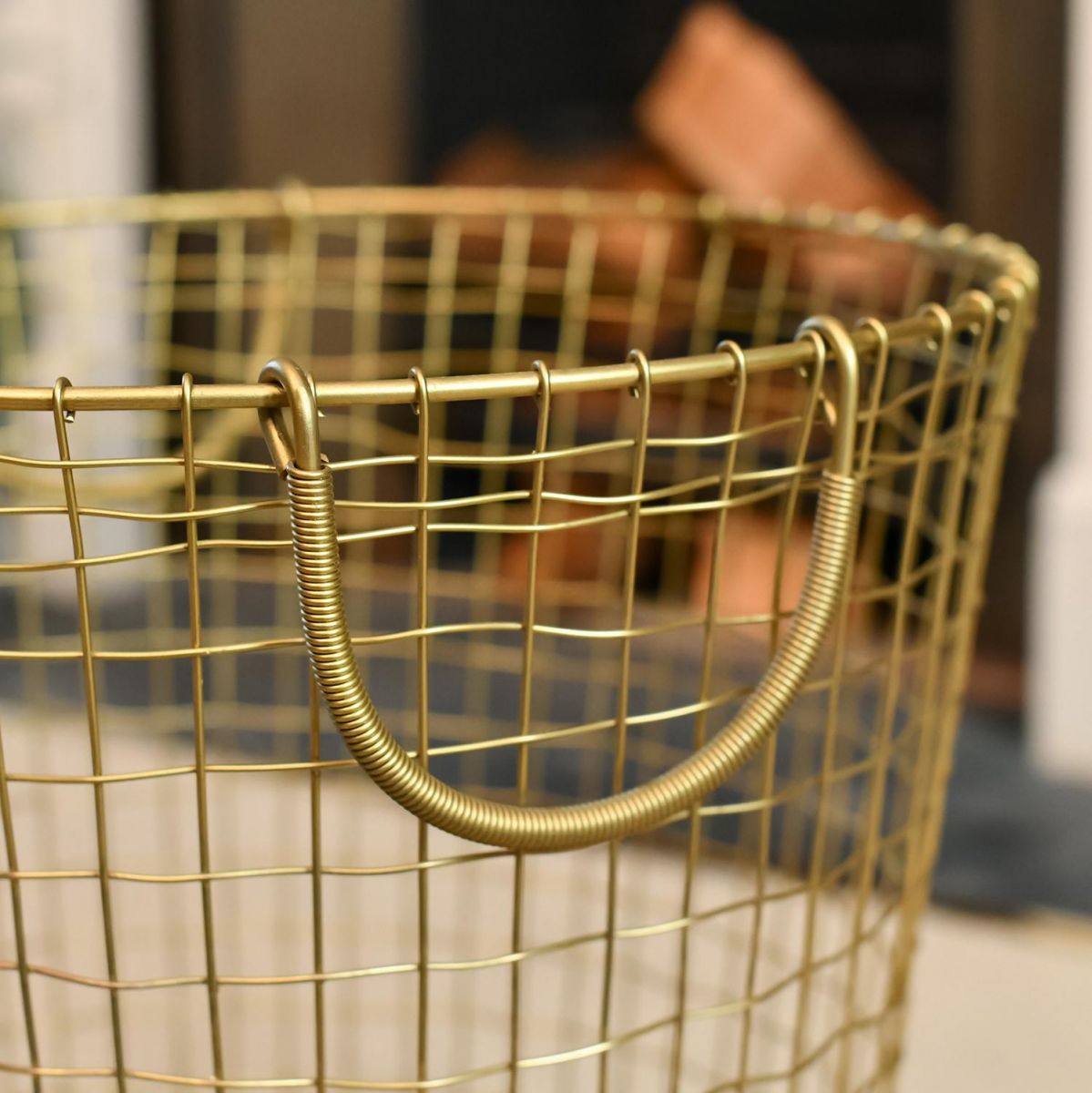 Carry Handles on the Brass Plated Wire Log Basket
