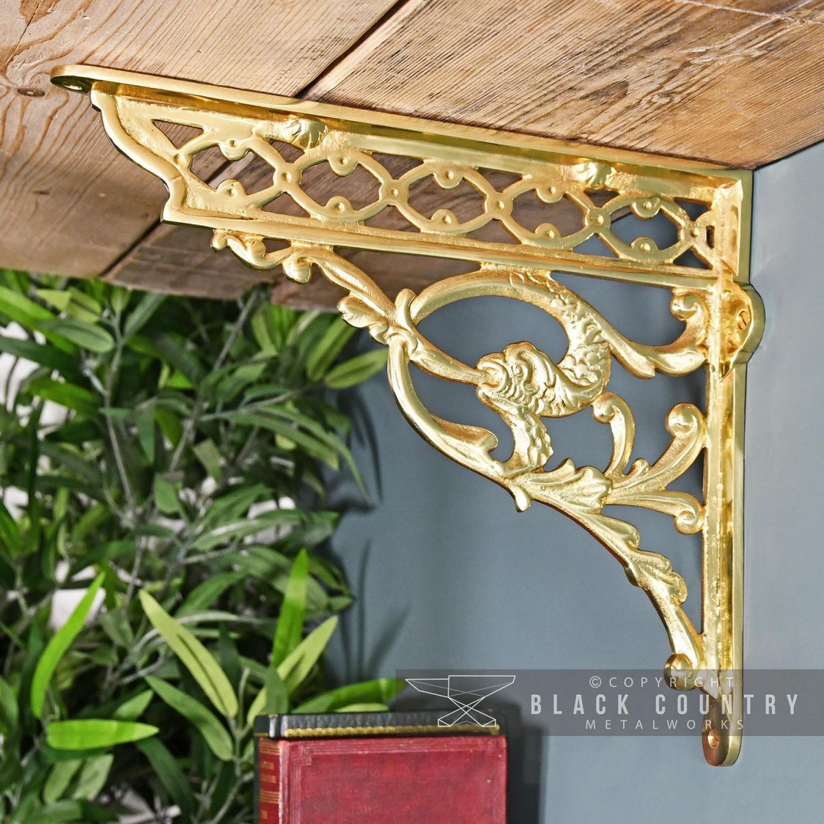 Ornate Brass Serpent Design Shelf Bracket