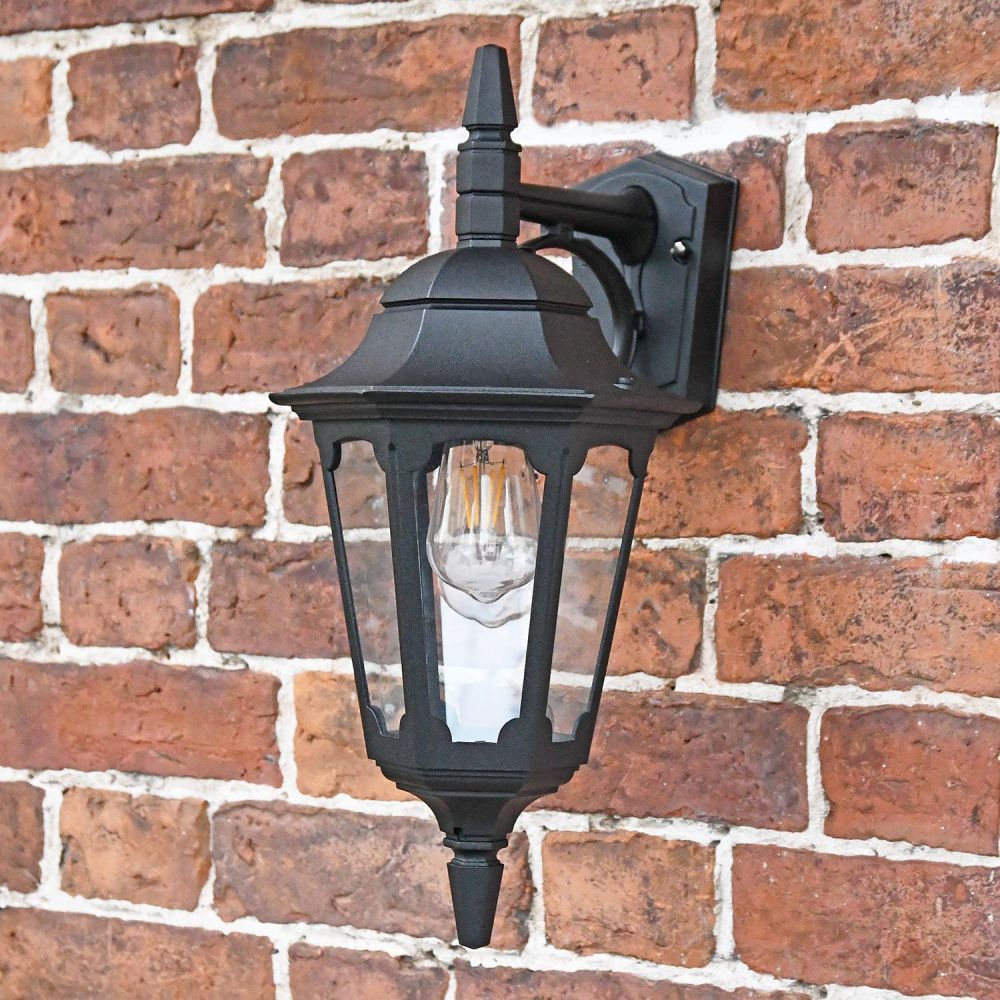 "Bridlington" Large Top Fix Black Wall Lantern