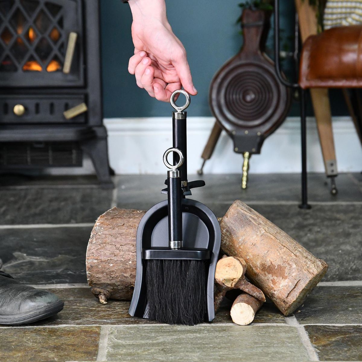 Bright Chrome and Black Iron Shovel and Brush to Scale Bright Chrome and Black Iron Shovel and Brush to Scale