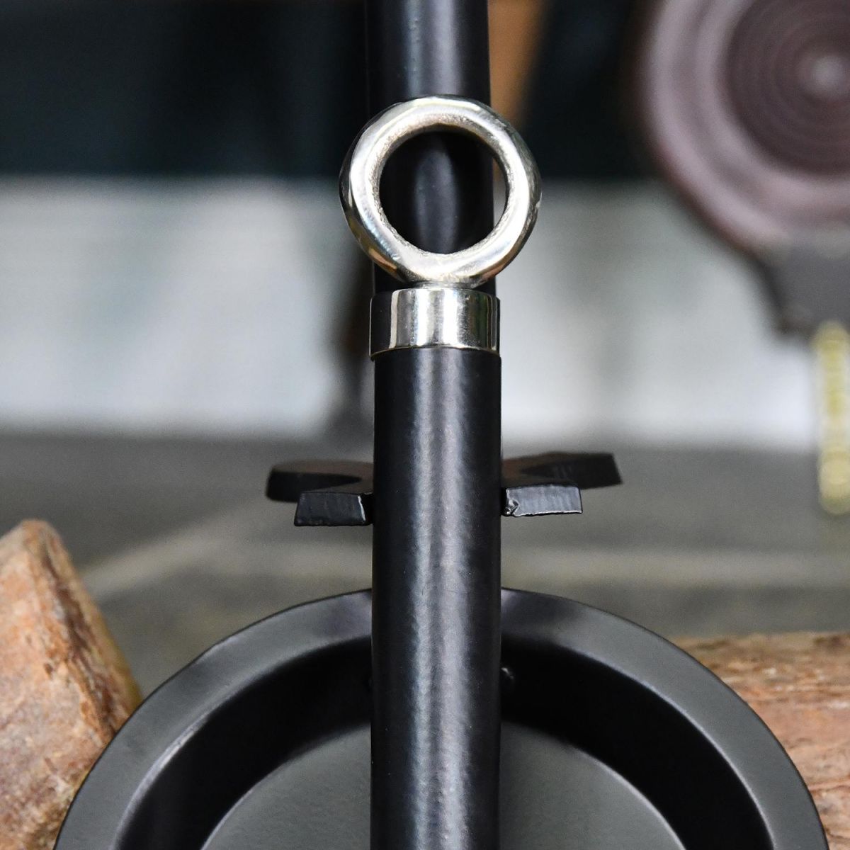 Close-up of the Contemporary Bright Chrome and Black Iron Shovel and Brush Close-up of the Contemporary Bright Chrome and Black Iron Shovel and Brush