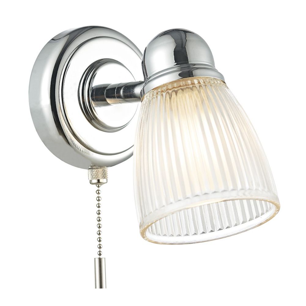 Bright Chrome Bathroom Wall Light With Ribbed Glass Shade