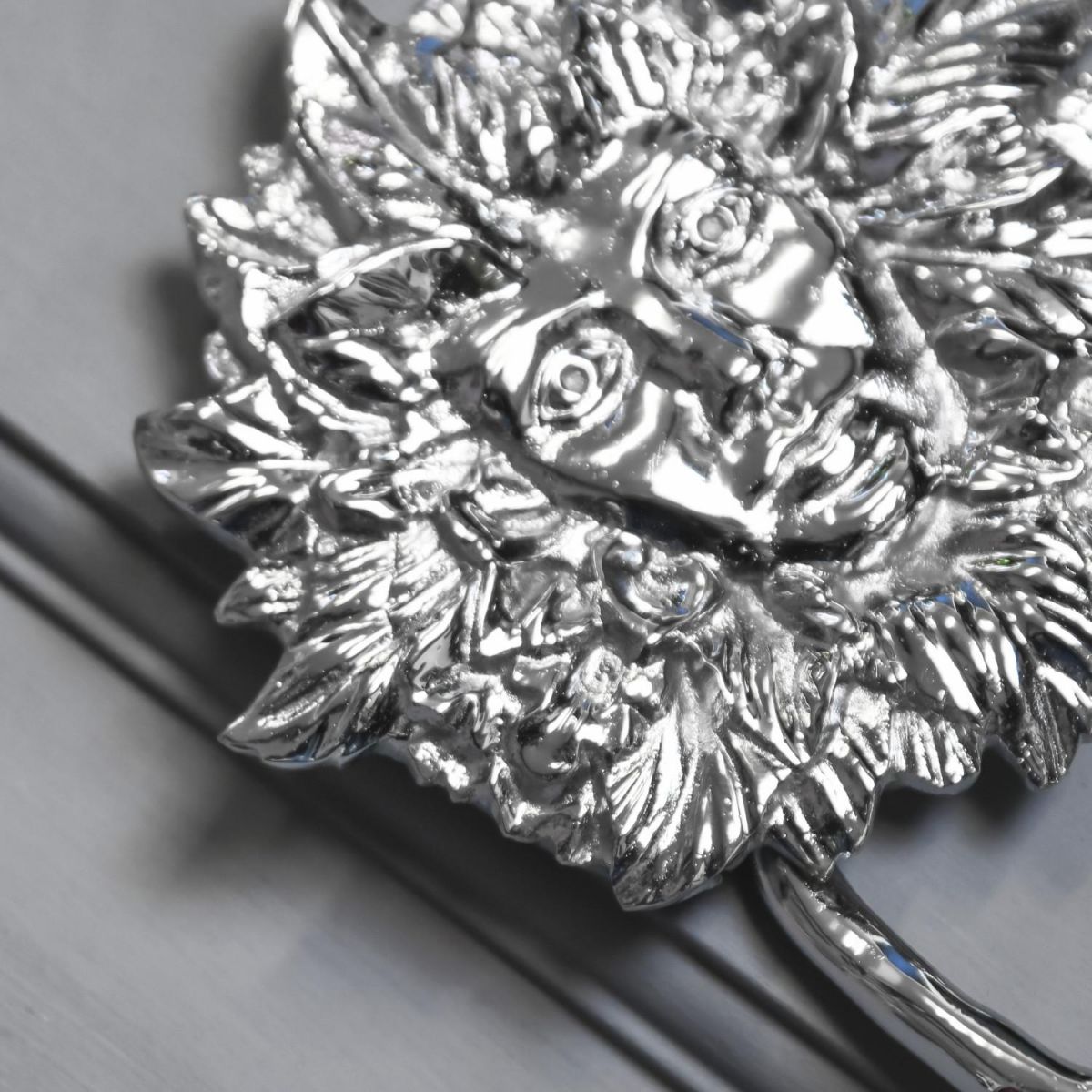 Close-Up of Bright Chrome Green Maiden Door Knocker