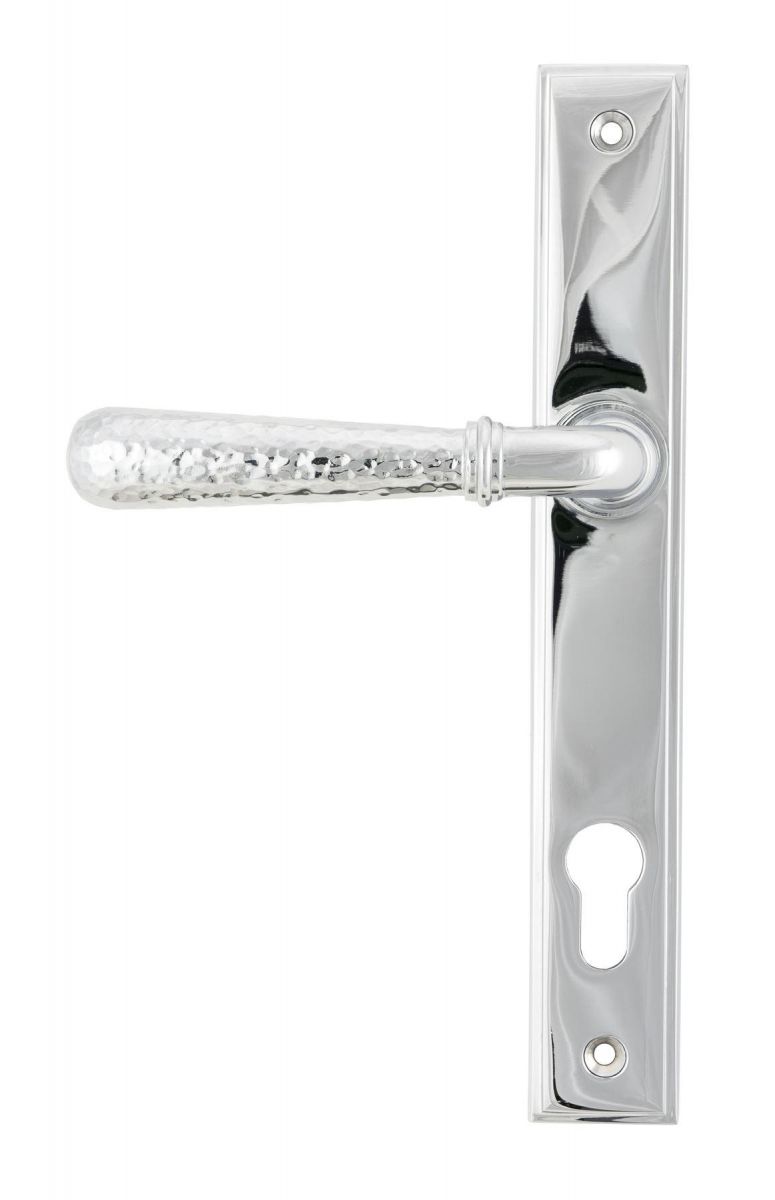Bright Chrome Hammered Slimline Lever Door Handle Back Bright Chrome Hammered Slimline Lever Door Handle Back