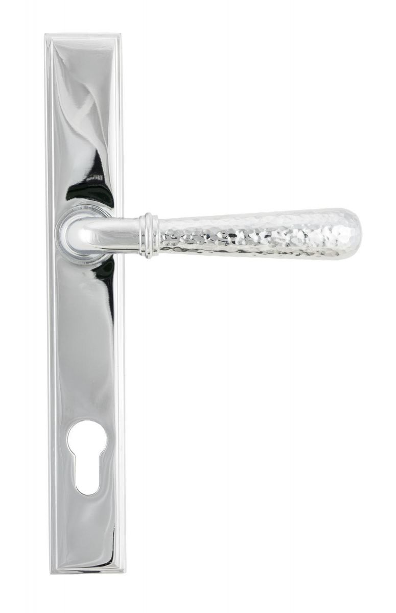 Bright Chrome Hammered Slimline Lever Door Handle Front Bright Chrome Hammered Slimline Lever Door Handle Front