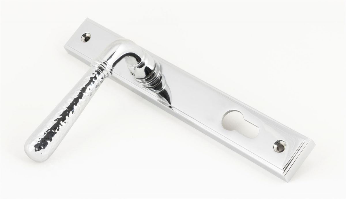 Bright Chrome Hammered Slimline Lever Door Handle Side View Bright Chrome Hammered Slimline Lever Door Handle Side View