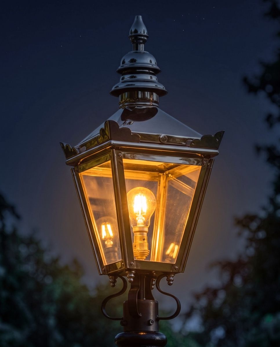 Bright Chrome Harrogate Lantern 54cm Digital Illustration At Night