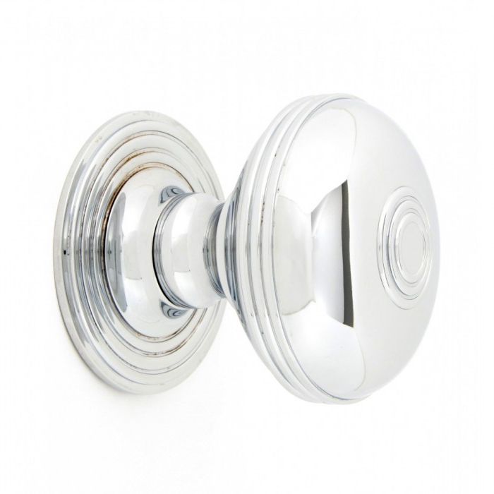 Bright Chrome Ribbed Centre Door Knob Set