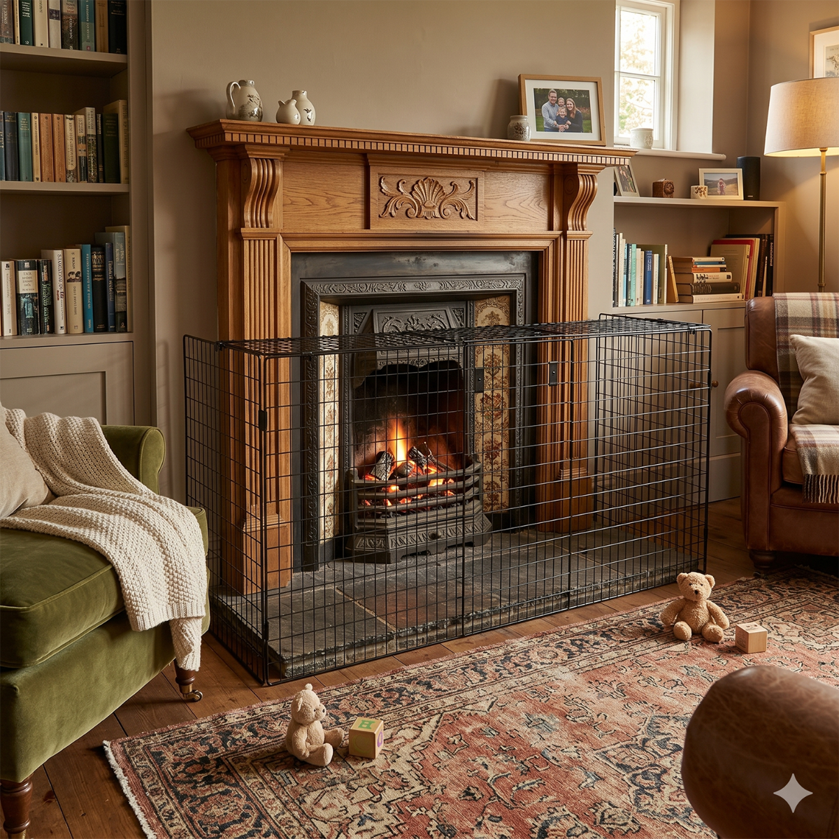 Brinton Extendable Nursery Fire Guard in Situ by the Fire