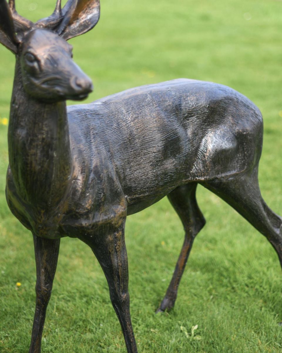Bronze Cast Aluminium Standing Stag Sculpture - Facing Left