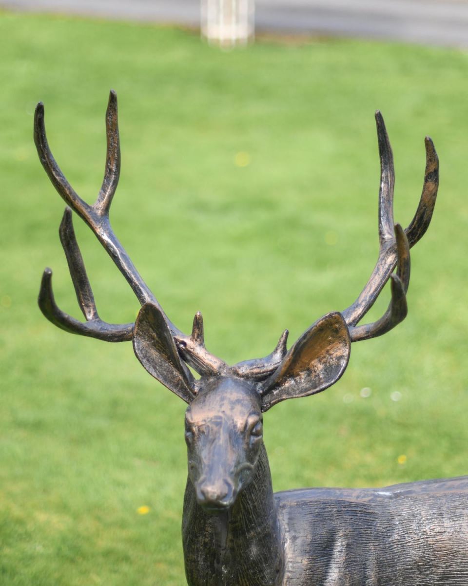 Standing Stag Sculpture headshot with antlers