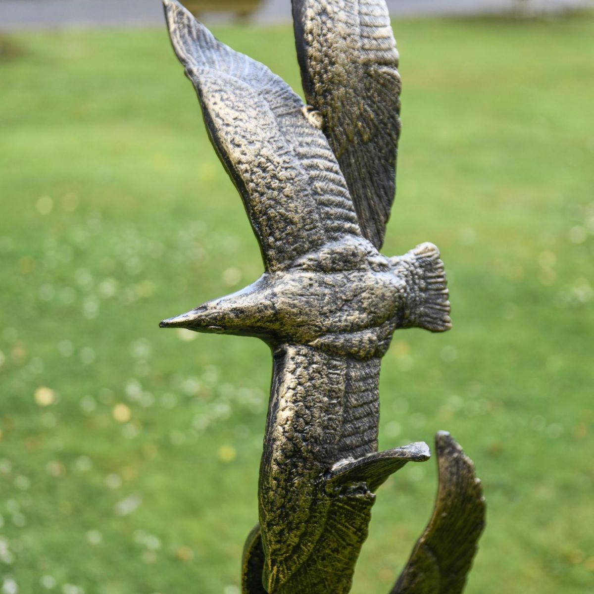 Close-Up of Bronze Flying Seagull Sculpture