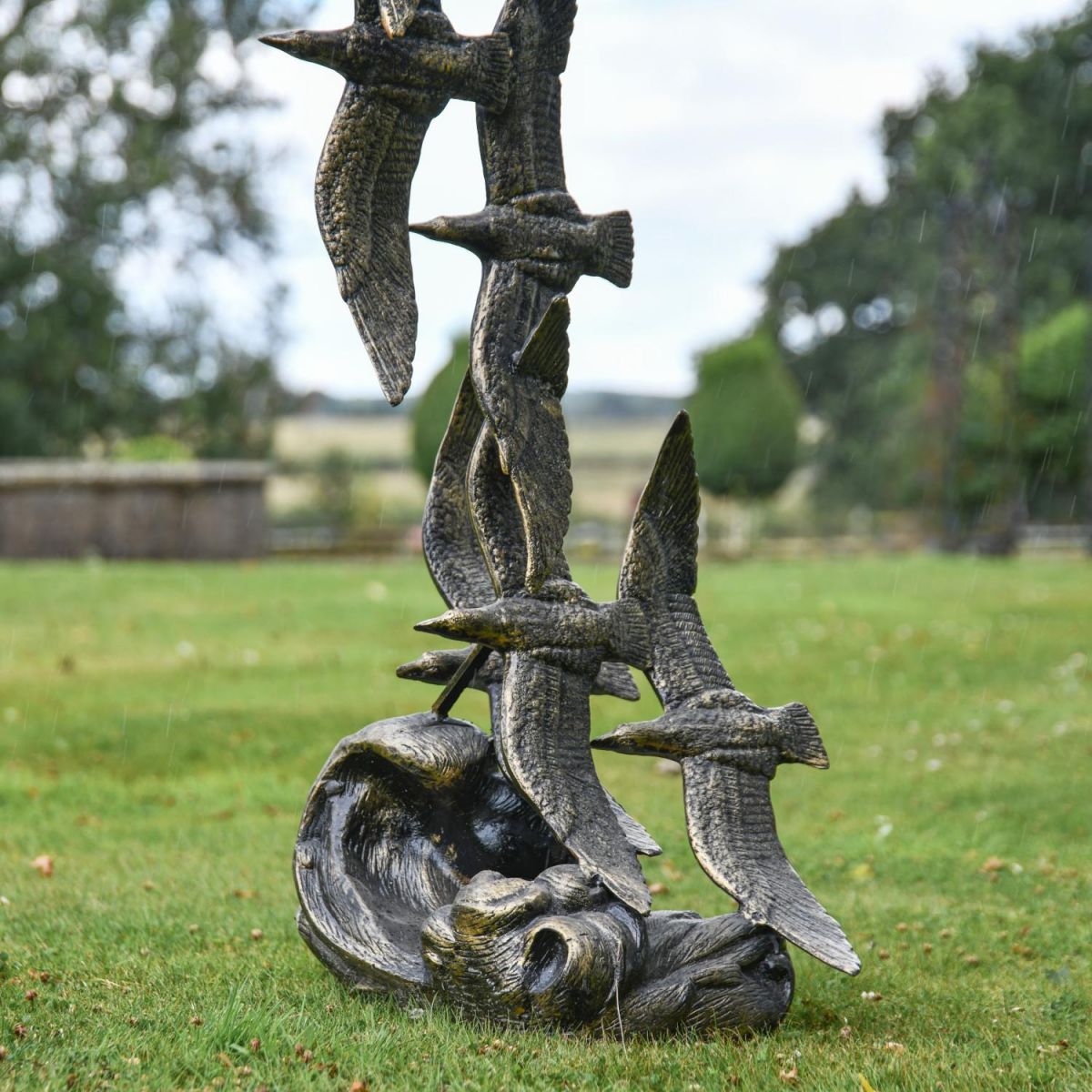 Close-Up of Base on Bronze Flying Seagull Sculpture