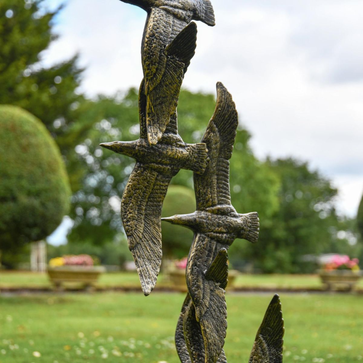 Low Angle View of Bronze Flying Seagull Sculpture