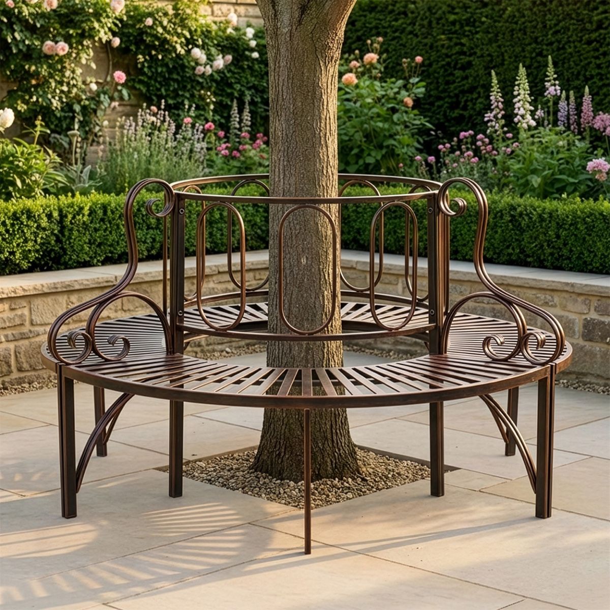 Bronze Ornate Antique Full Tree Bench digital illustration