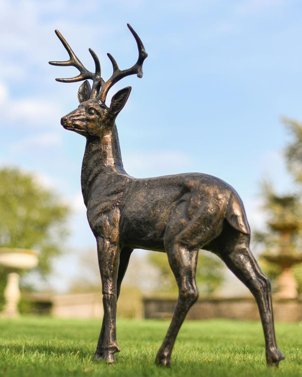 Side View of the Bronze Recycled Cast Aluminium Standing Buck Sculpture