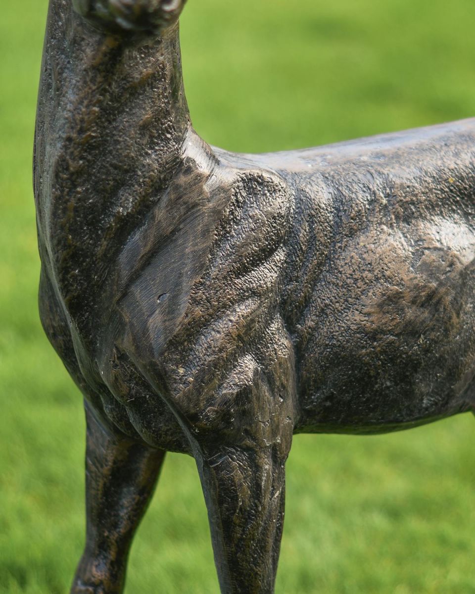 Close-up of the Brushed Bronze Finish on the Standing Buck Sculpture 