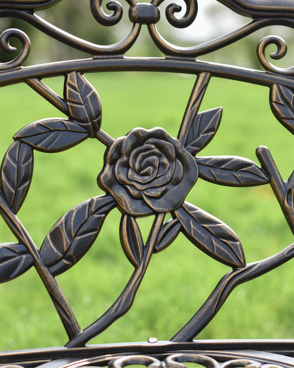 Bronze Rose and Leaf Design on Bench