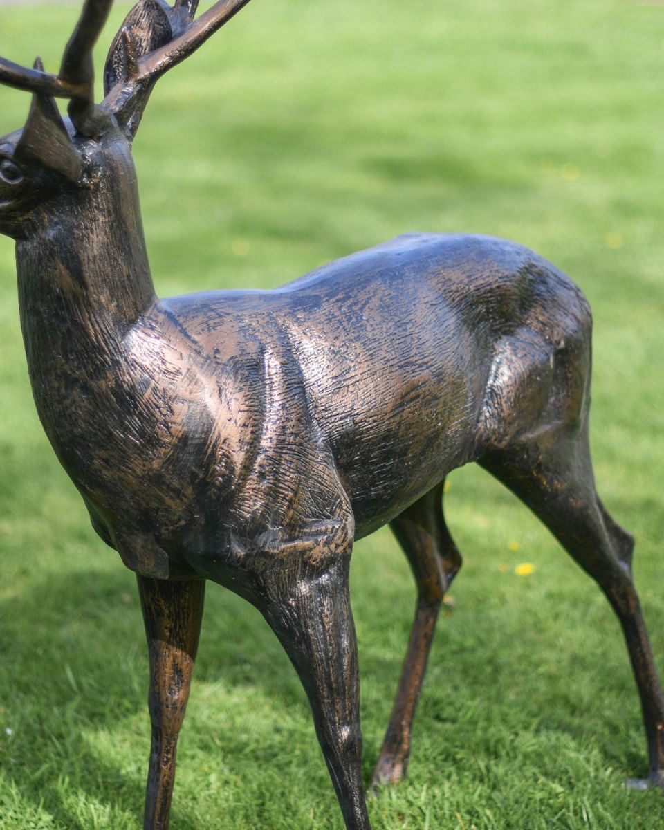 Close-up of the Antique Bronze Finish on the Aluminium Stag Sculpture
