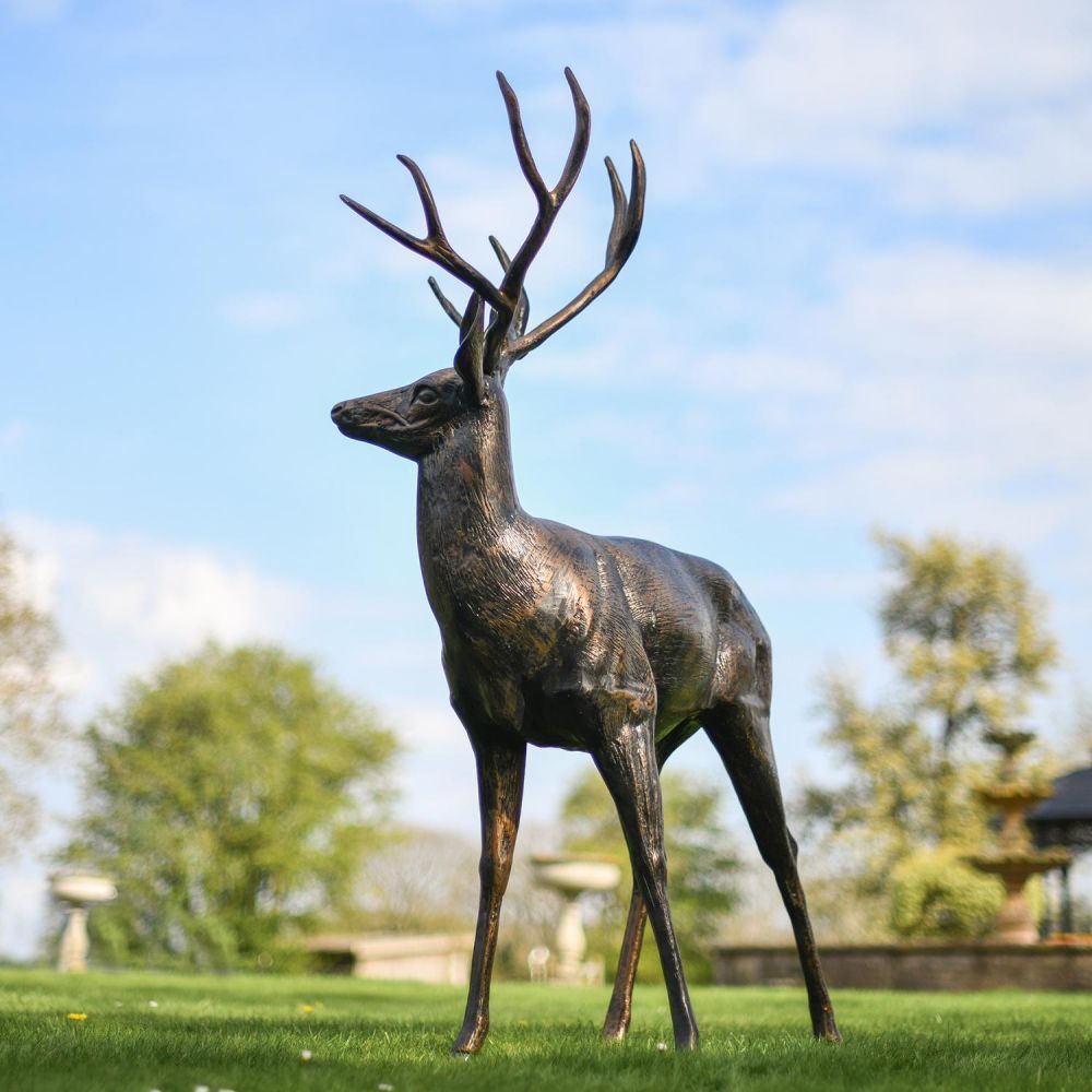 Bronze Standing Deer Sculpture - Facing Right