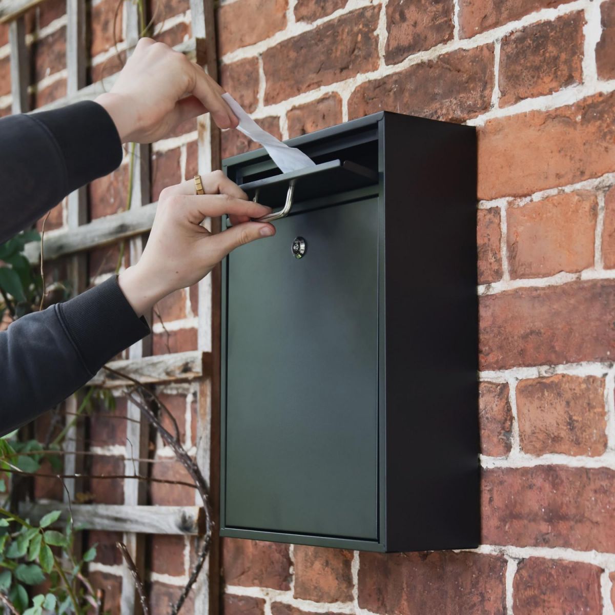 Front Mail Slot on the "Brookville" Black Wall Mounted Post Box