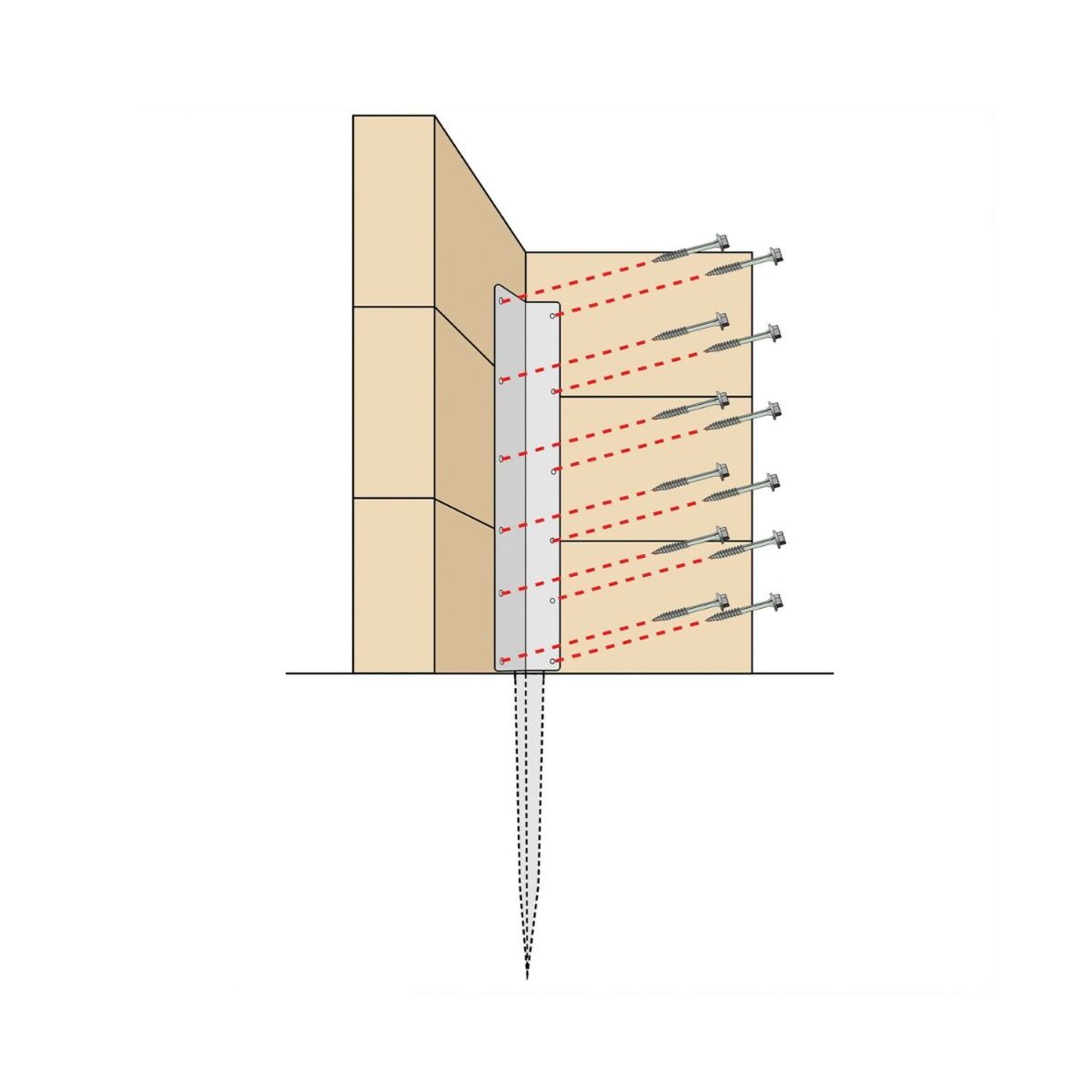 Brown Heavy Duty Railway Sleeper Corner Spikes - Right Angle Timber Raised Bed Anchors Technical Drawing