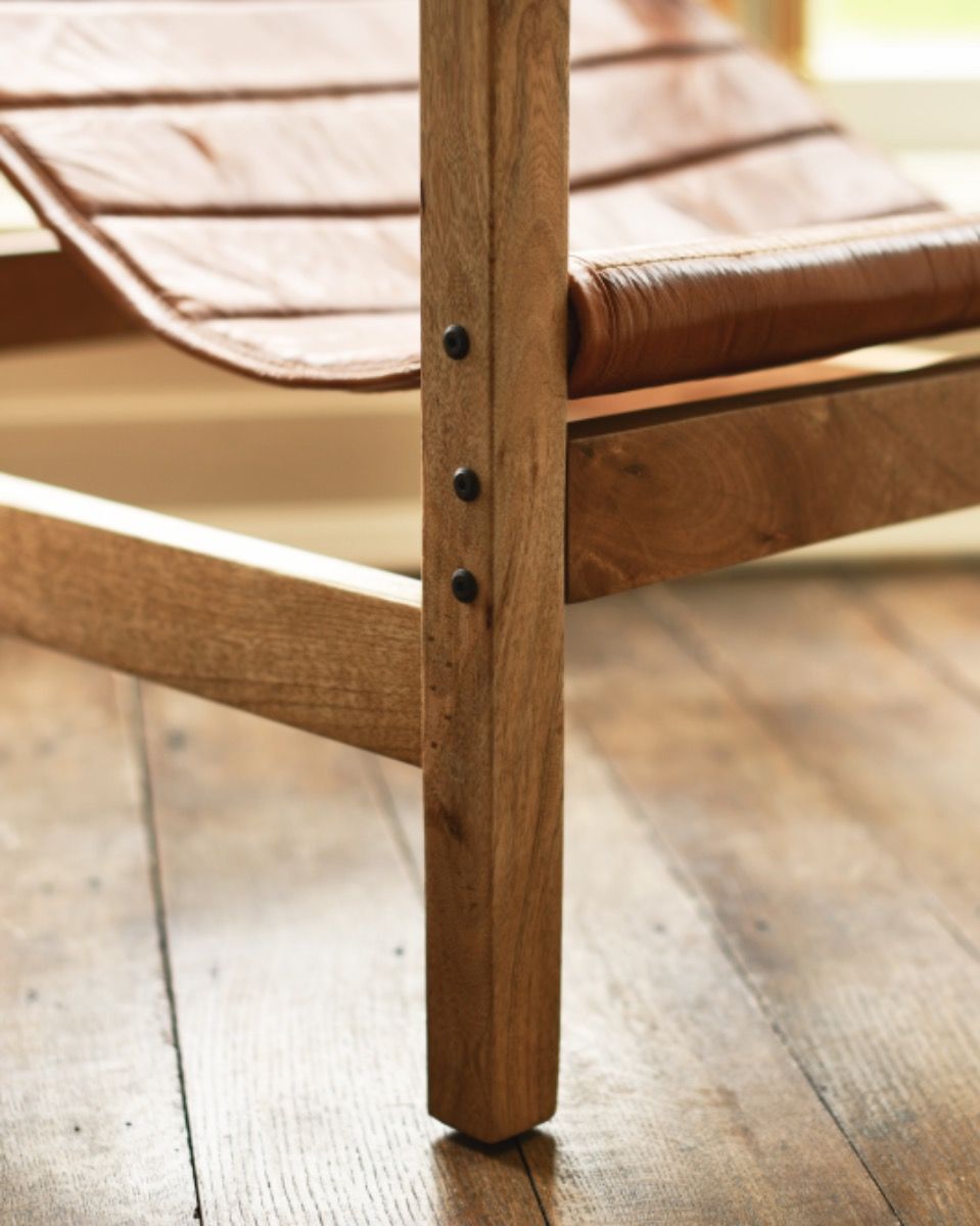 The "Barford" Mango Wood & Tan Leather Relax Chair Legs
