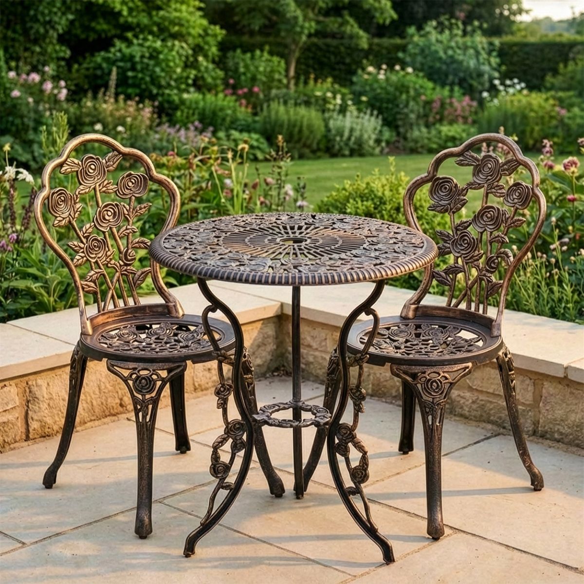 Brushed Bronze "Blossom" Two Seater Bistro Set digital illustration