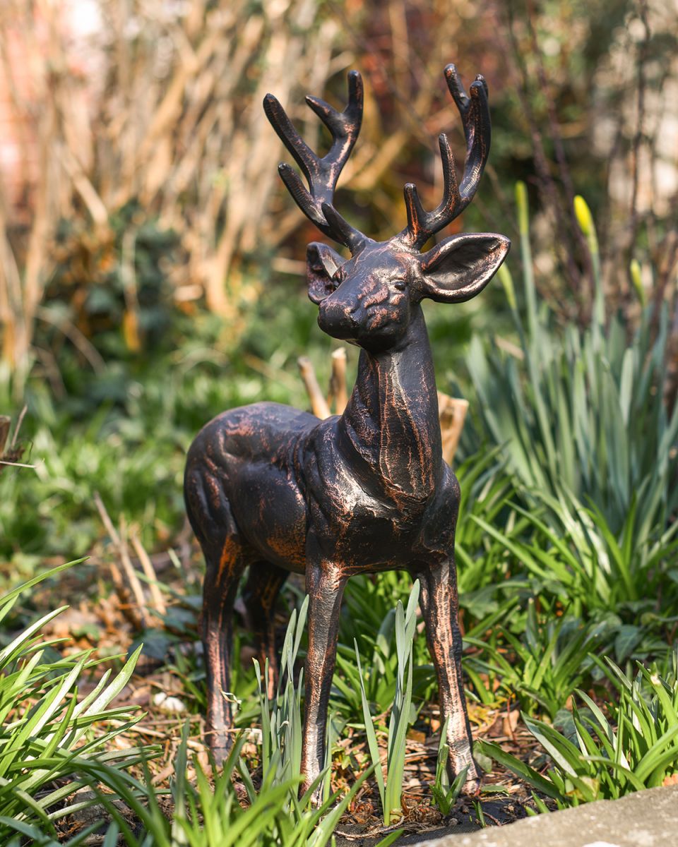Standing Buck Sculpture Finished in a Brushed Bronze Finish Standing Buck Sculpture Finished in a Brushed Bronze Finish