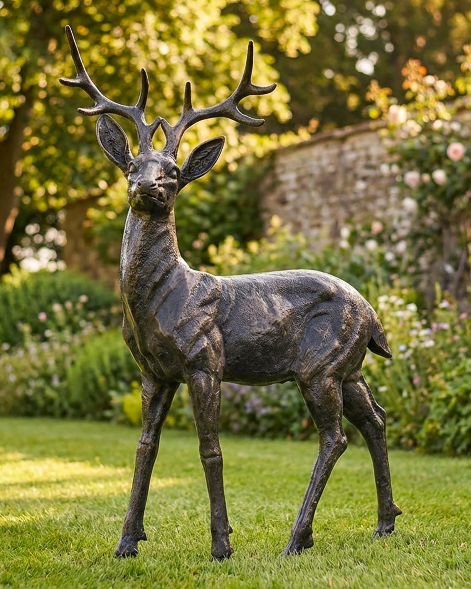 Brushed Bronze Freestanding Head Up Buck Sculpturedigital illustration