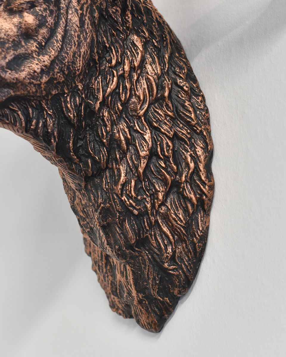 Detail of the Fur on the Neck of the Brushed Bronze Mouflon Wall Bust
