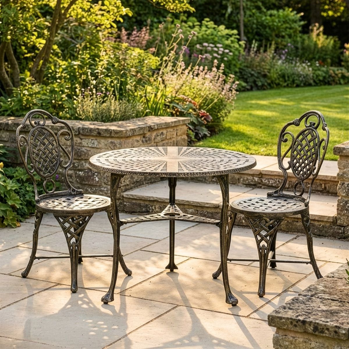 Brushed Gold "Athena" Two Seater Outdoor Bistro Set digital illustration 