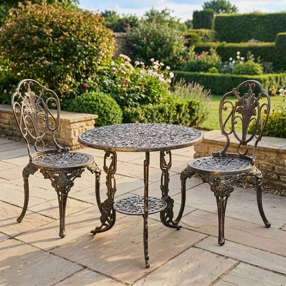 Brushed Gold "Rosebud" Table & Chair Set digital illustration