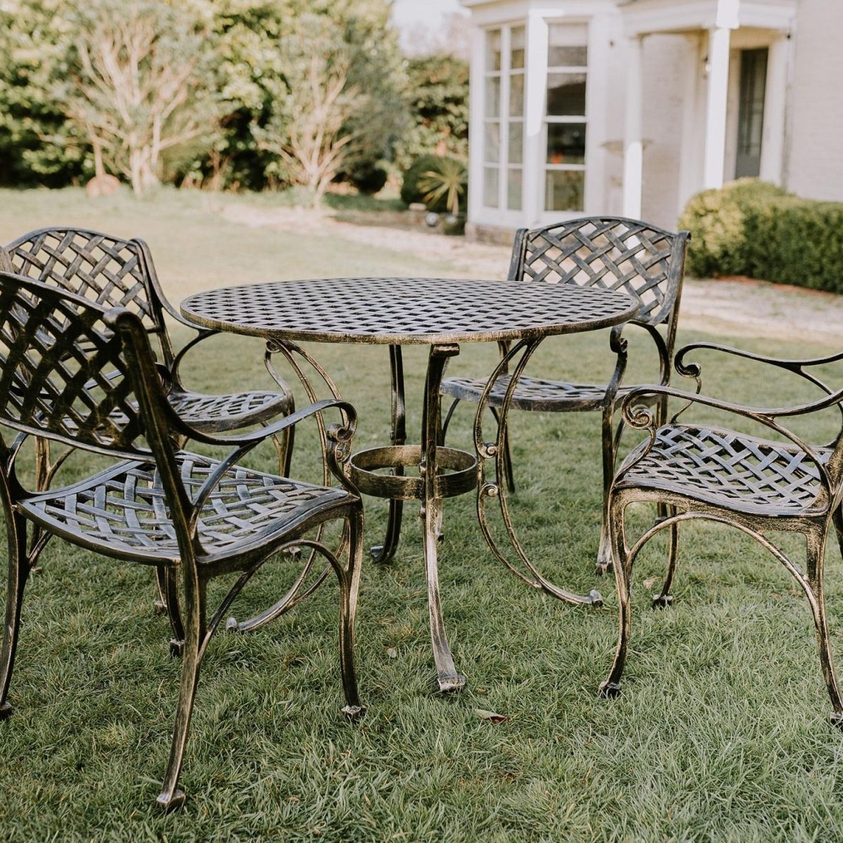 Brushed Gold Chigwell Garden Furniture Set in Situ Brushed Gold Chigwell Garden Furniture Set in Situ