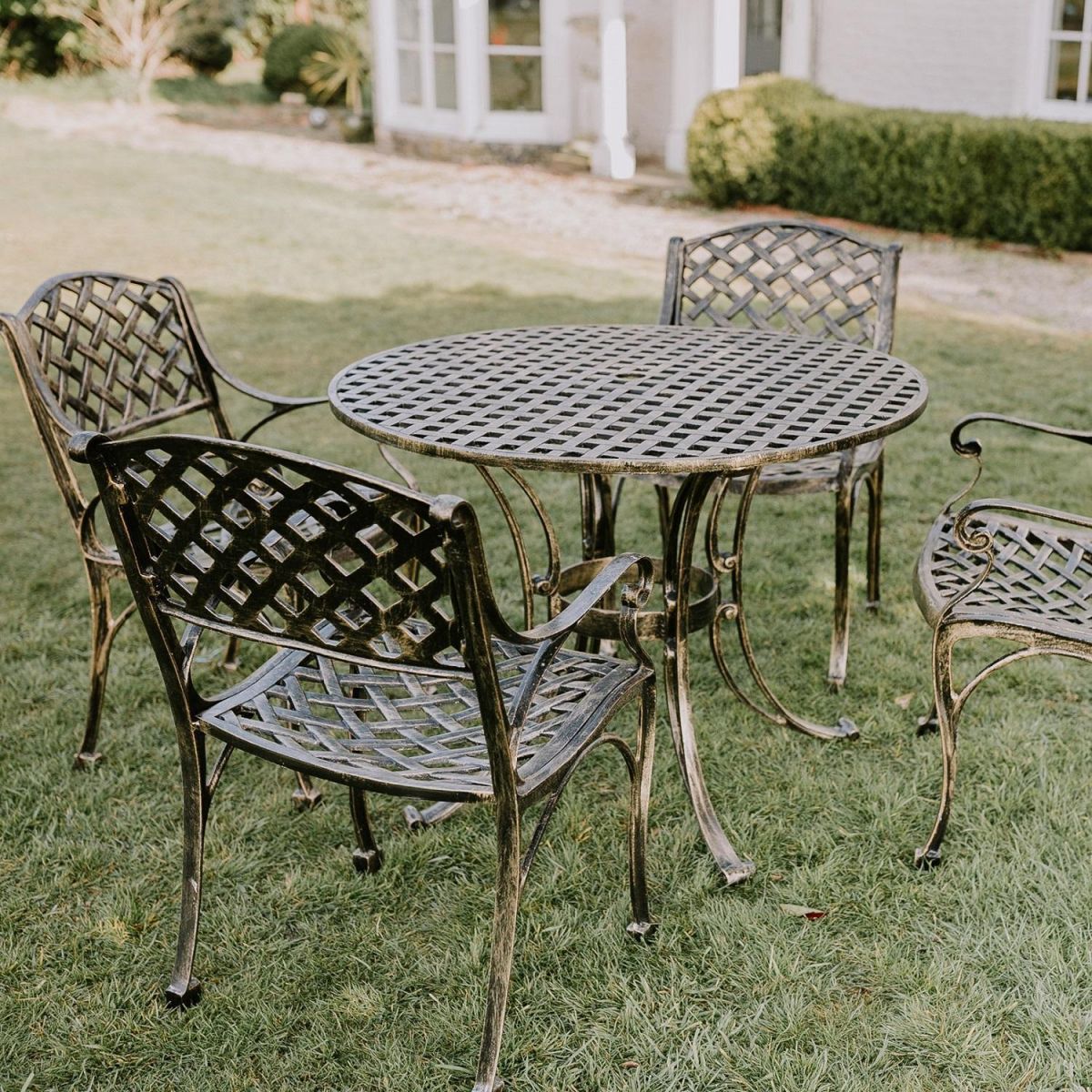 Brushed Gold "Chigwell" Circular Four Seater Table & Chair Set  Brushed Gold "Chigwell" Circular Four Seater Table & Chair Set