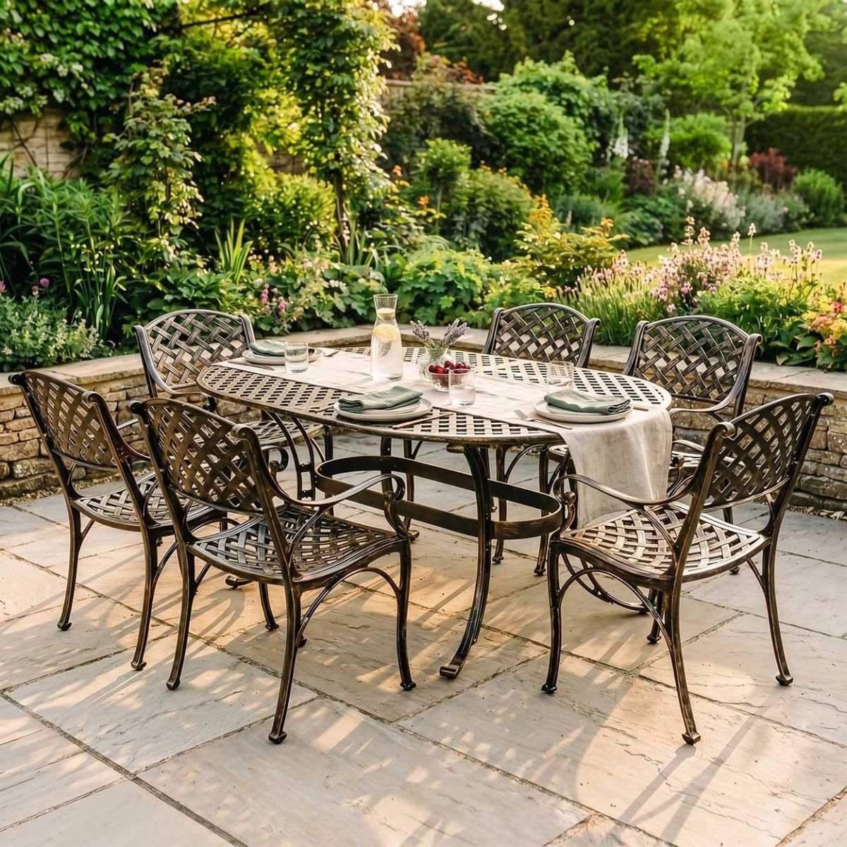 Brushed Gold "Chigwell" Oval Six Seater Table & Chair Set Digital illustration Dressed Table