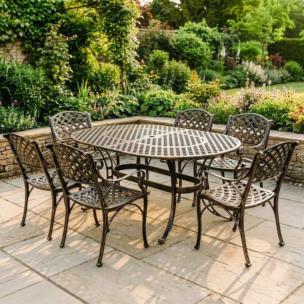 Brushed Gold "Chigwell" Oval Six Seater Table & Chair Set Digital Illustration