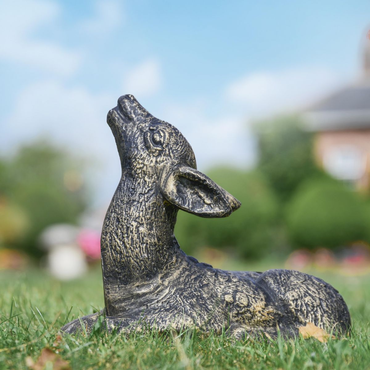Brushed Gold Recycled Cast Aluminium Baby Deer Sculpture - Lying Down