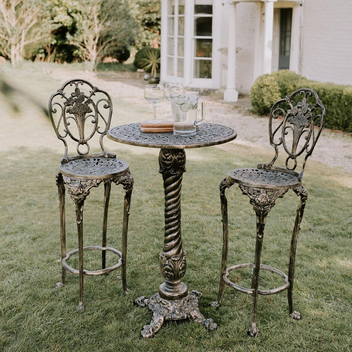 Brushed Gold "Rosebud" High Bar Set in Garden Setting 