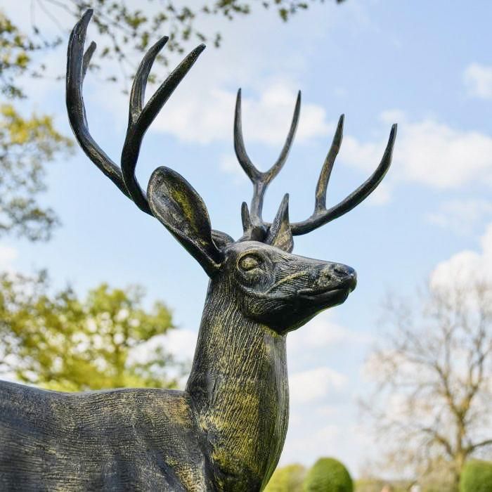 Brushed Gold Standing Deer Sculpture in Situ